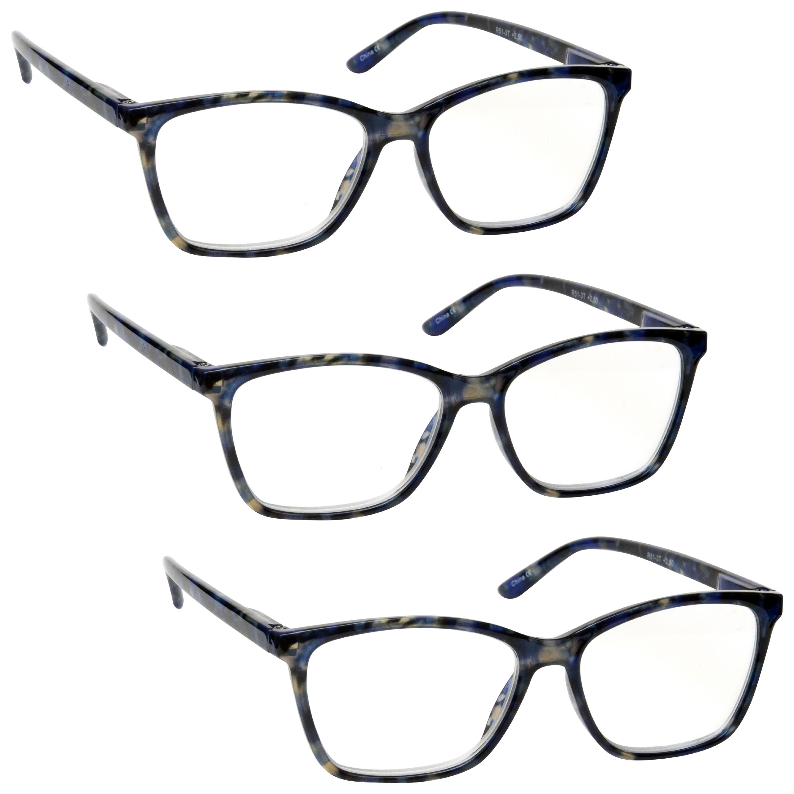 3 Packs Mens Large Designer Style Reading Glasses Spring Hinges UV