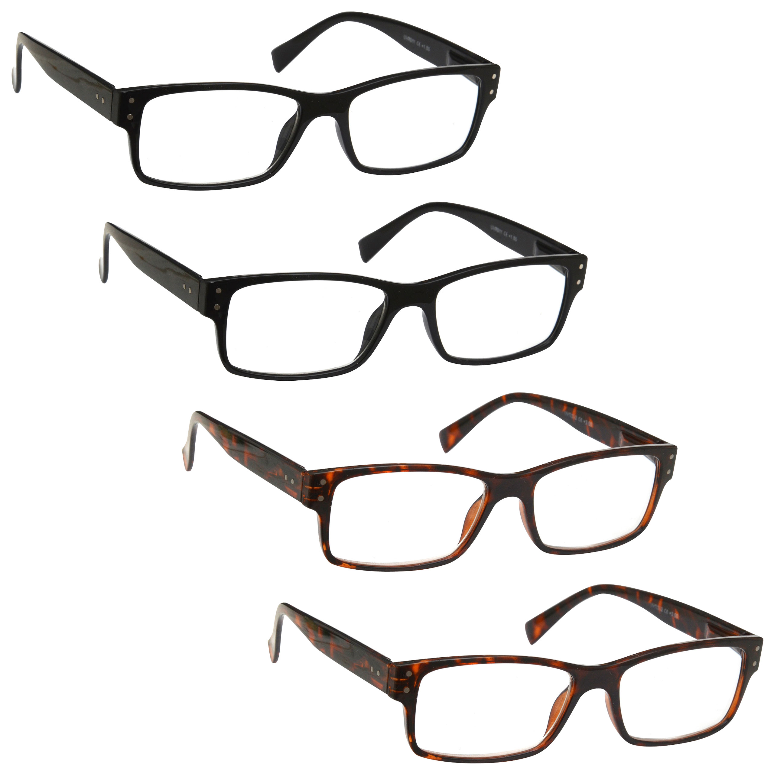 4 Packs Mens Large Designer Style Reading Glasses Spring Hinges UV Reader RRRR11 - Picture 4 of 4