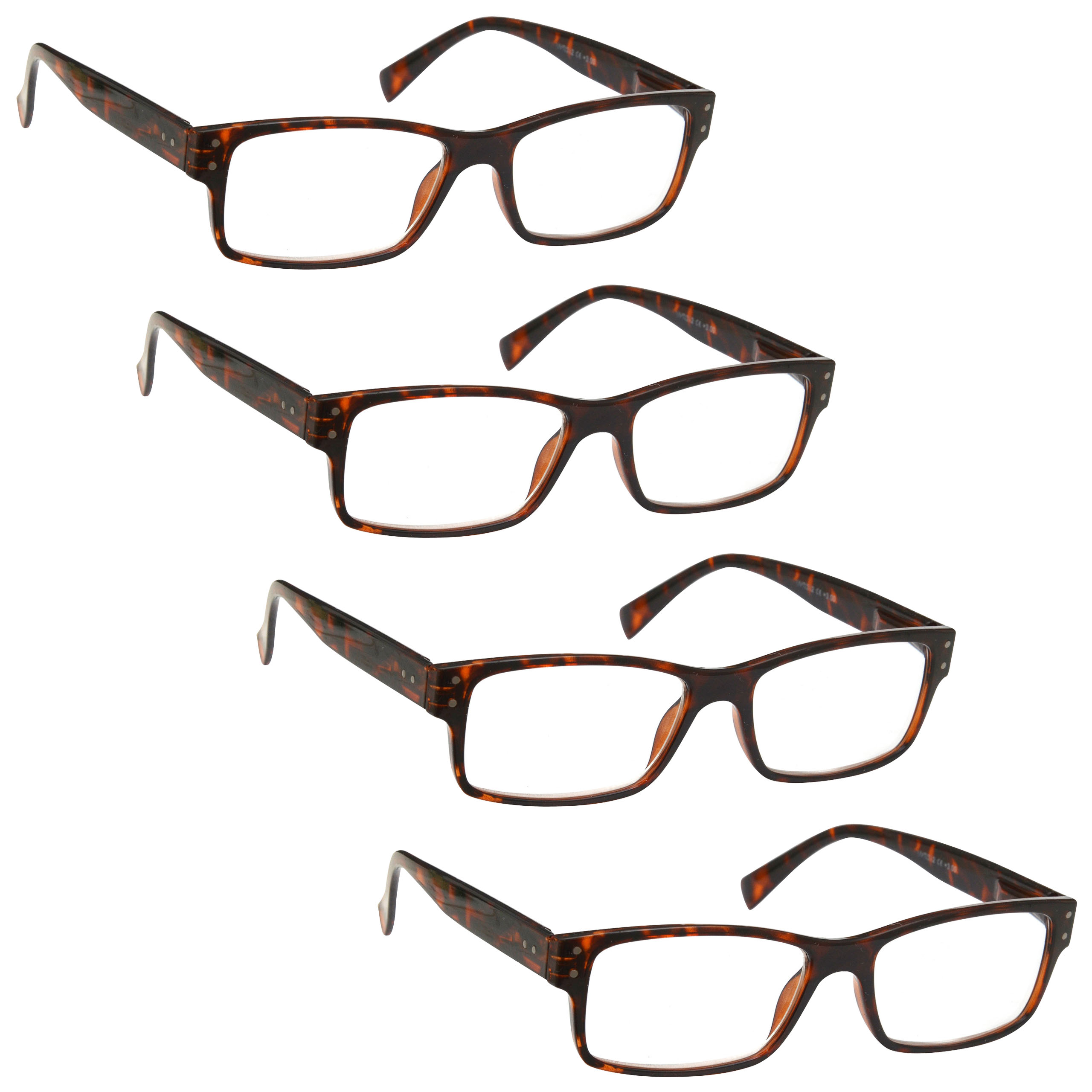 4 Packs Mens Large Designer Style Reading Glasses Spring Hinges UV Reader RRRR11 - Picture 3 of 4
